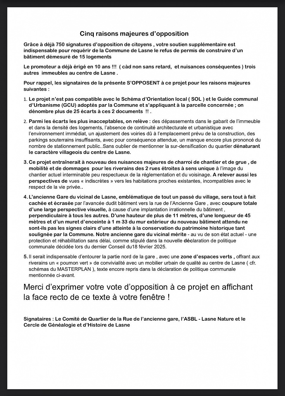 Pétition contre un immeuble d'appartements