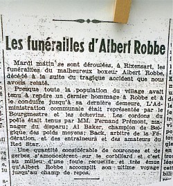 Des funérailles mémorables au boxeur Albert Robbe citoyen de Rixensart