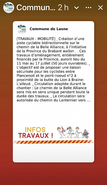 Des travaux sont prévus dans le prolongement vers la Butte du Lion
